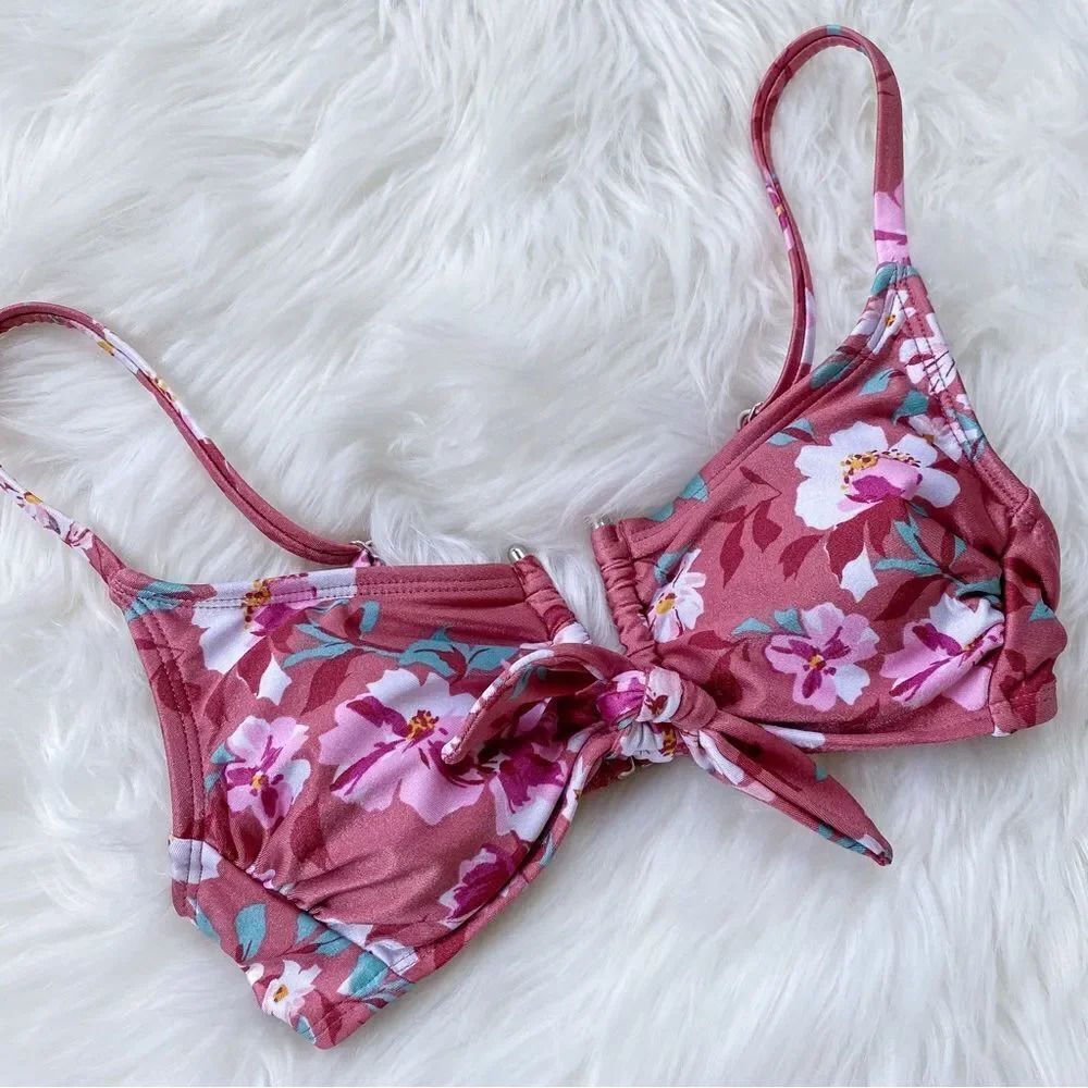 Floral V-Wire Knotted Swim Bikini Top